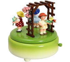 Spieldose grün mit 3 Blumenkinder - 086/223G