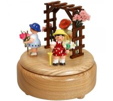 Spieldose natur mit 3 bunten Blumenkinder - 086/223N