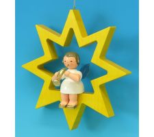 Engel sitzend groß mit Trompete, blaue Flügel - 197/178/07B