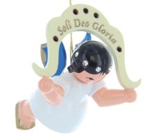 Engel schwebend "Soli Deo Gloria", blaue Flügel - 199/062/121B