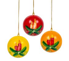 Weihnachtskugeln Zweig mit Kerze, 3 Stück, 50 mm - 199/911