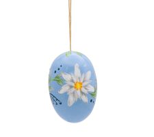 Osterei blau mit Edelweiss, 55 mm, handbemalt - 224/906/bl