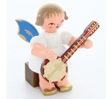 Engel sitzend mit Banjo, blaue Flügel - 225/049/38B