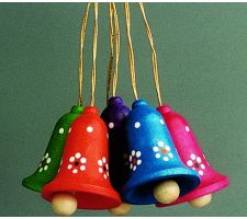 Glocken klein bunt mit Punktblumen (6 Stück) - F224/327