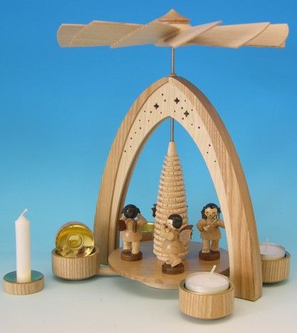Teelichtpyramide natur mit 4 Engel natur - 085/617N