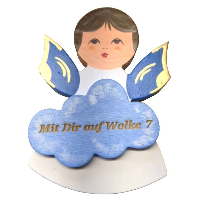 Magnetpin Engel mit Wolke, Flügel blau, mit Spruch - 111-757-B