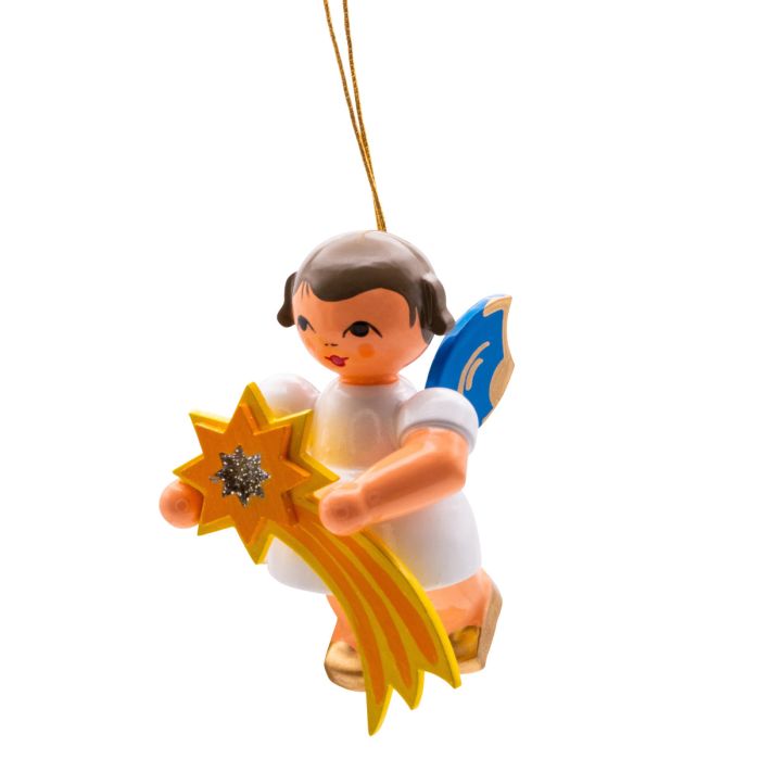 Engel schwebend mit Sternschnuppe, blaue Flügel - 199/062/138B