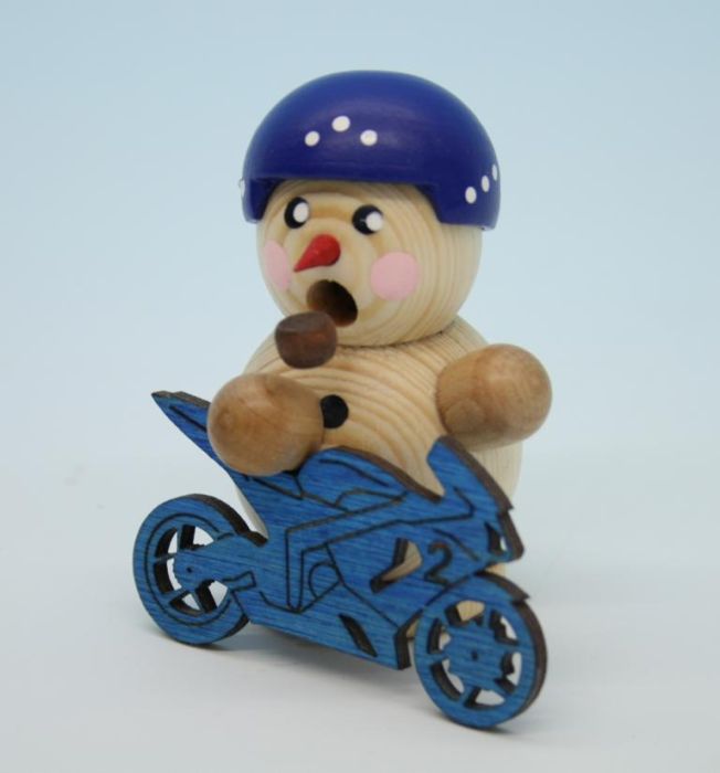 Räucher-Mini Biker mit blauem Motorrad natur - F070/090/0