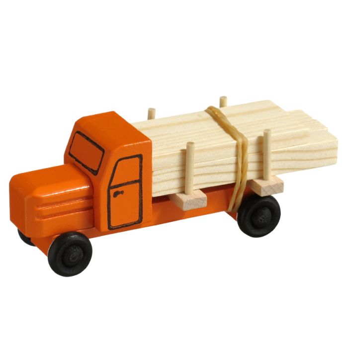Miniatur LKW Haube, Lastwagen orange / Schnittholz - F016-016-2