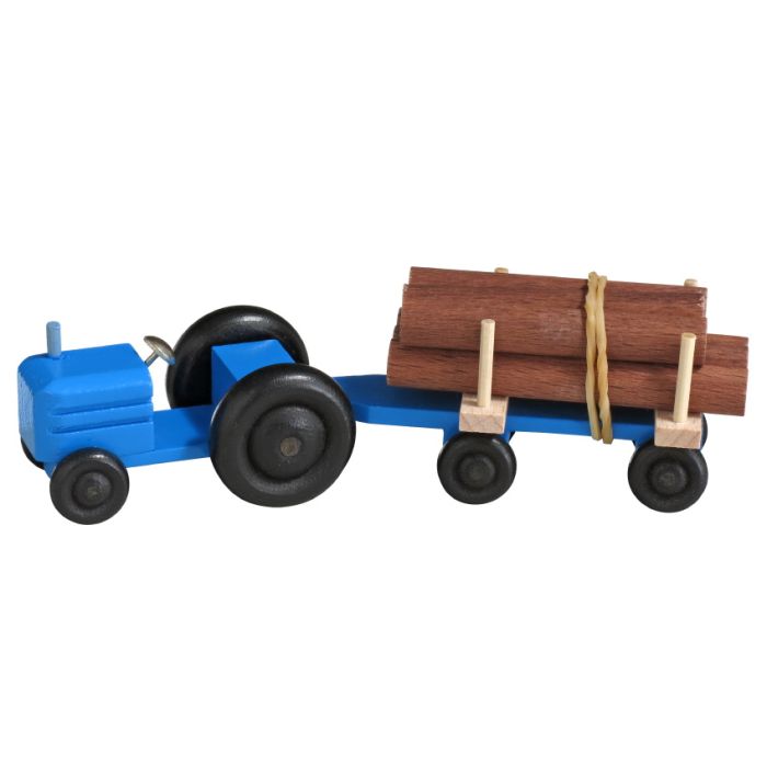 Miniatur Traktor, Rundholztransport, blau - F016-017-2